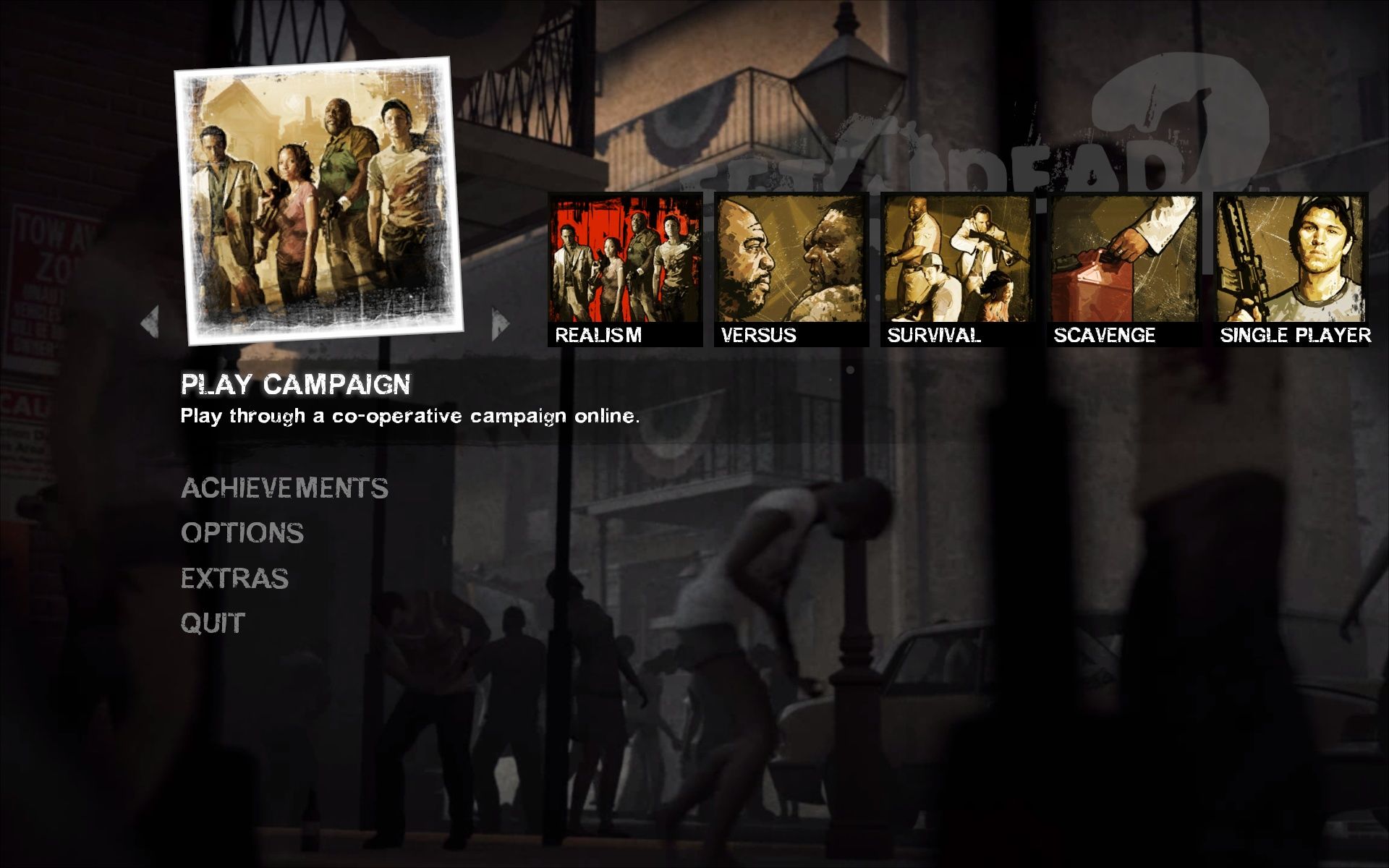 Left 4 Dead 2 main menu screen